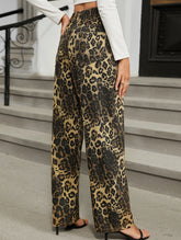 Washed leopard print denim straight-leg trousers